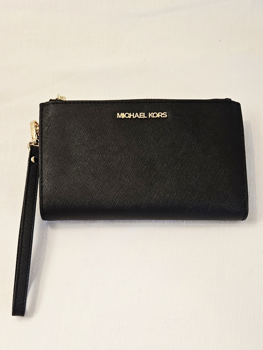 Michael Kors Black Saffiano Wristlet Wallet with Gold Hardware